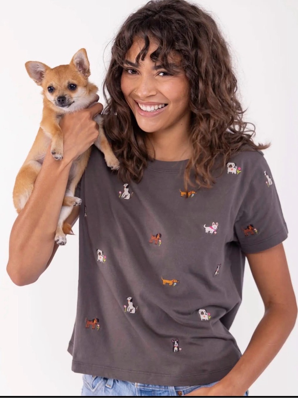 Natural Life Embroidered Puppy Dog Brown Tshirt Size L